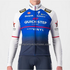 Completo Maglia + Pantaloncino con bretelle 2022 Quick-Step Alpha Vinyl Thermal Manica Corta Blu Bianco